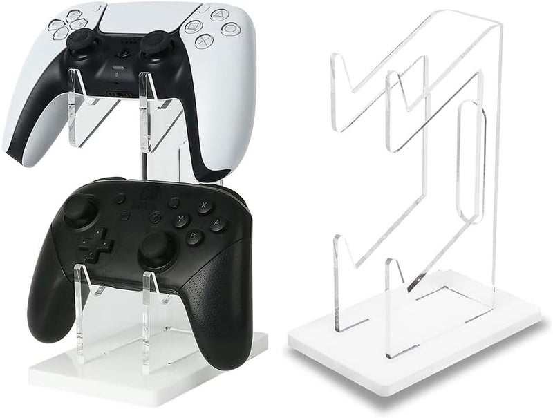 Bukela Game Controller Holder 2 Tiers,Controller Stand Headphone Holder,Acrylic Clear Controller Display Stand Compatible with Nintendo Switch Xbox PS5 PS4,Desk Mounts,White Base - Image 1